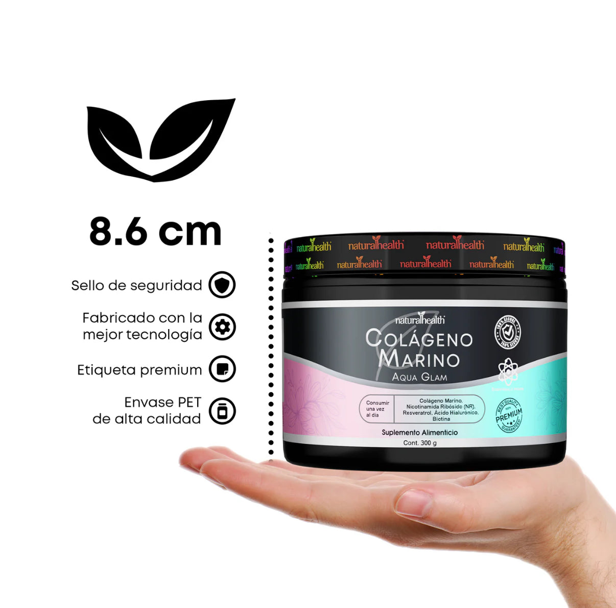 Aqua Glam (Precursor del NAD) | Colágeno marino, NR, Vitaminas, Biotina y Ácido
Hialurónico