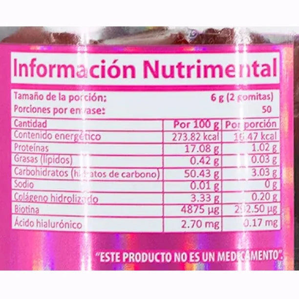 GOMITAS COLAGENO SABOR FRESA, FCO CON 100  PZ DE 3 G CU