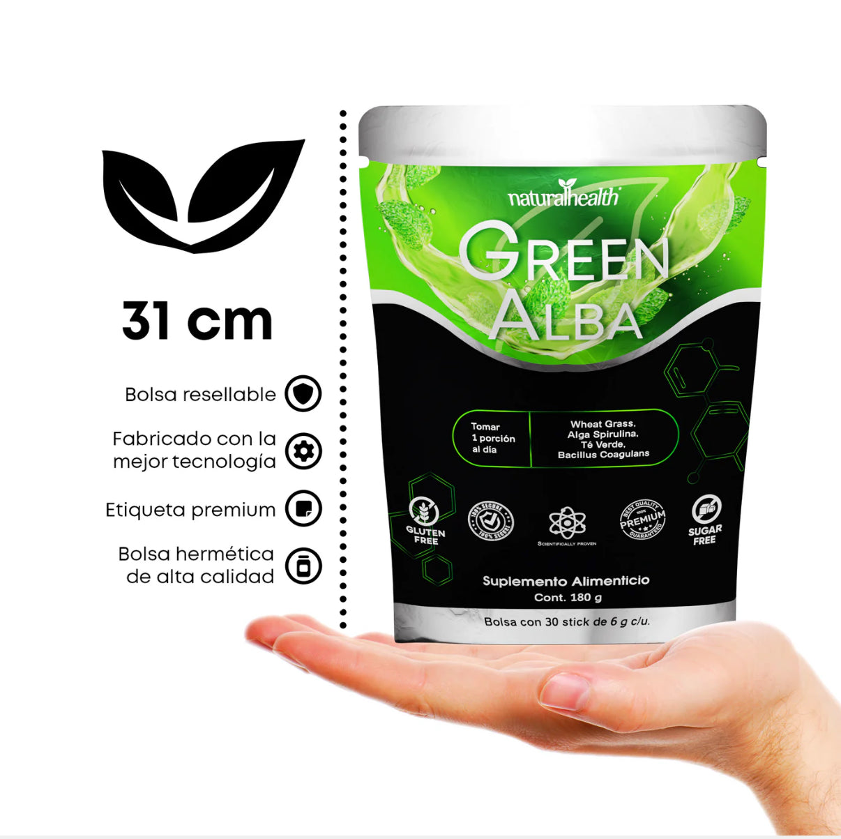 Green Alba Mezcla de greens + Lactobacilos, Alga Espirulina, Clorofila y Vitamina D3