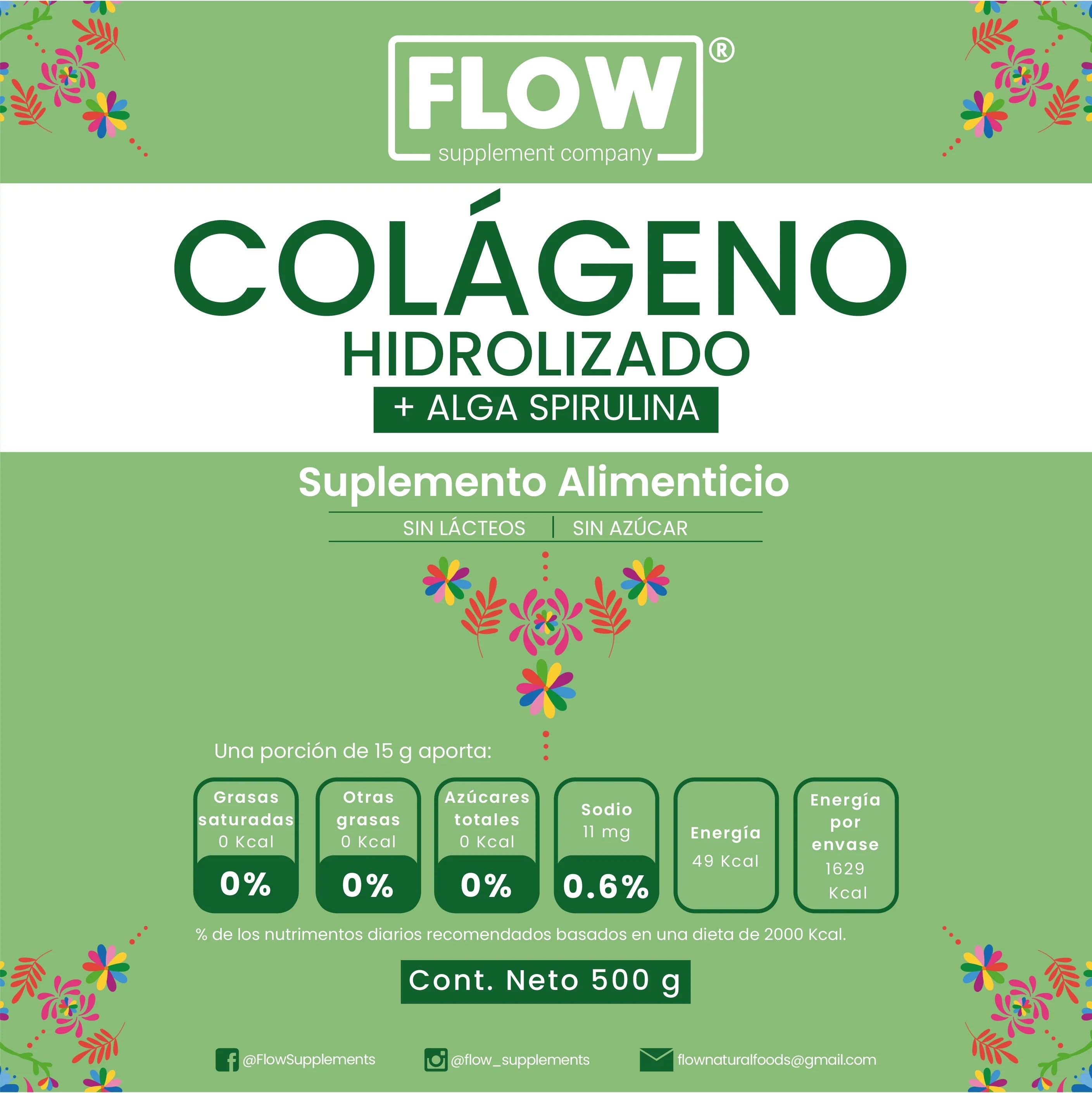 Colágeno Hidrolizado Con Spirulina de 500 gr