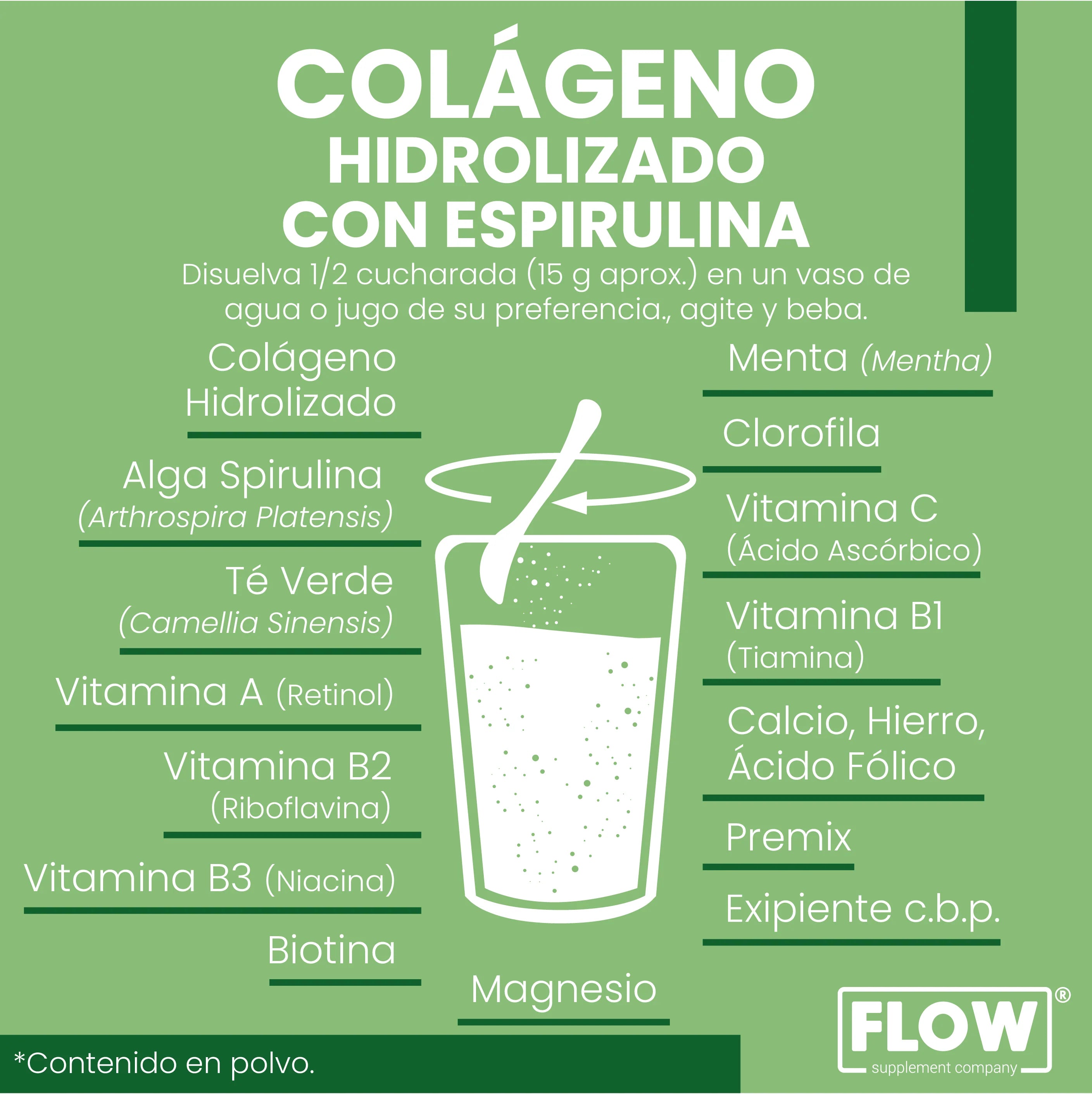 Colágeno Hidrolizado Con Spirulina de 500 gr