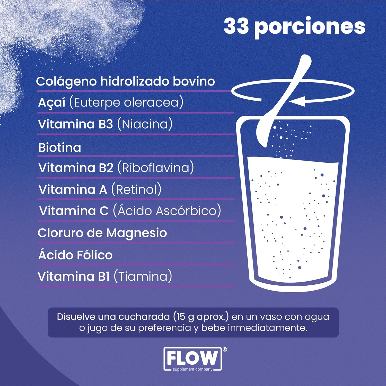 Colágeno Hidrolizado + Açaí + Cloruro de magnesio de 500 gramos