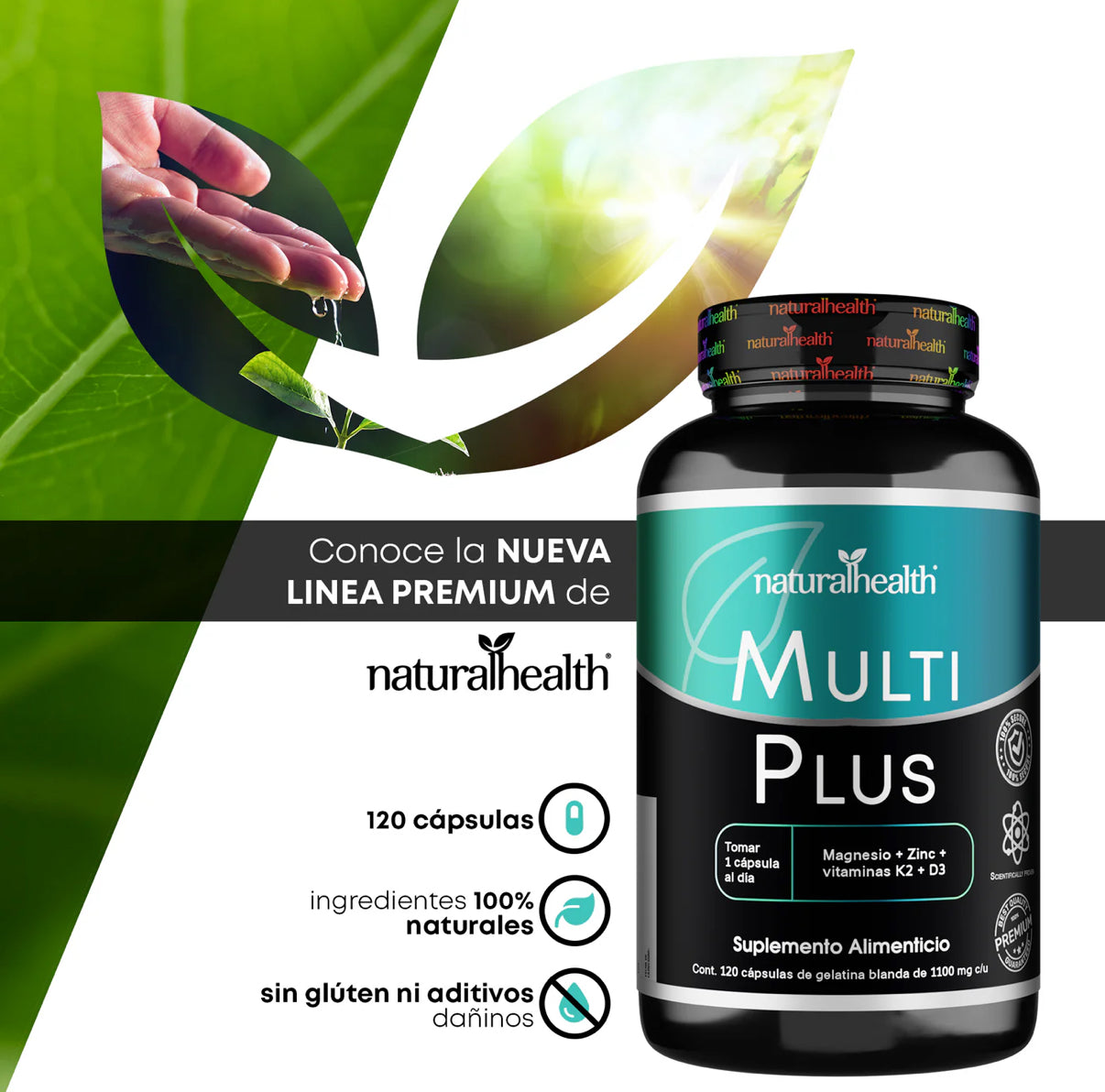 Multiplus |
Multivitamínico con
Magnesio, Zinc, Vitamina D3+K2 | 120 cápsulas