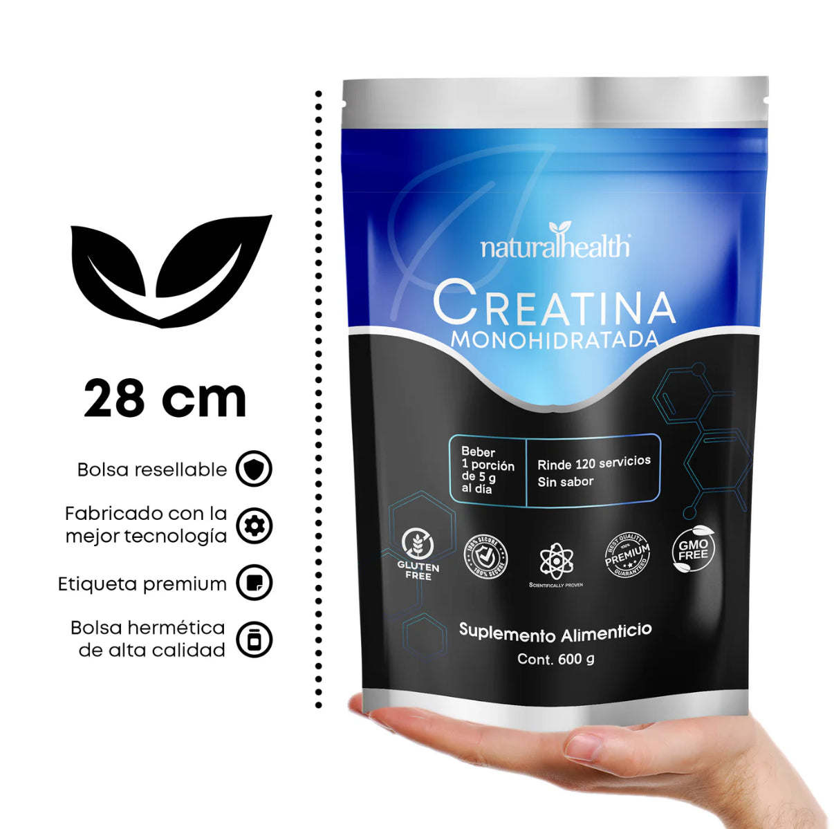 Creatina Monohidratada
Alta pureza | 120 servicios