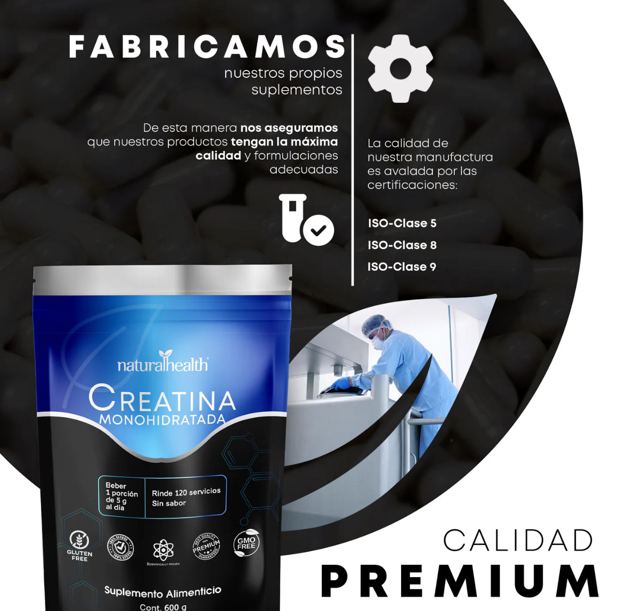Creatina Monohidratada
Alta pureza | 120 servicios