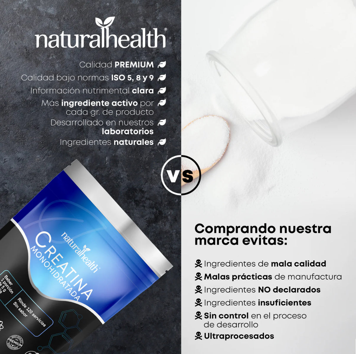Creatina Monohidratada
Alta pureza | 120 servicios