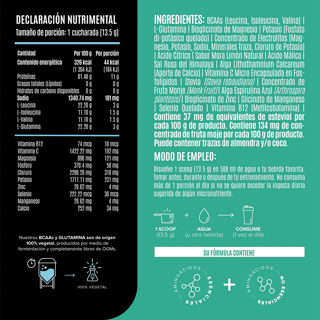 BCAAs & Glutamina Mora - Limón 405 g