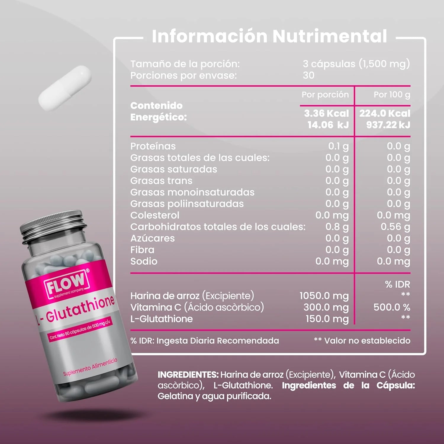 L-Glutathione 90 cápsulas de 500 mg