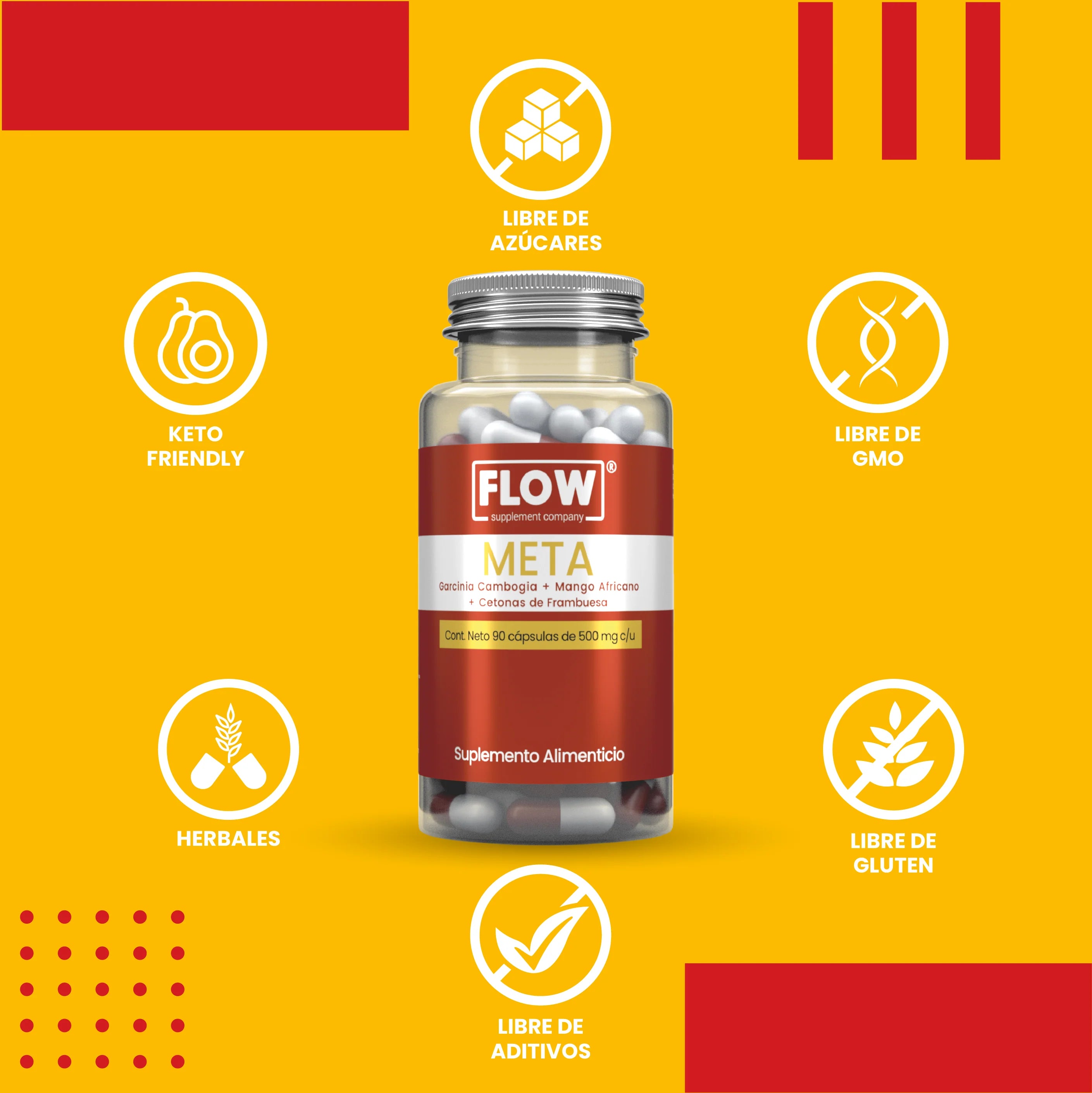 Meta - Cambogia Garcinia + Mango Africano + Cetonas de Fambuesa / 90 cápsulas de 500 mg. c/u