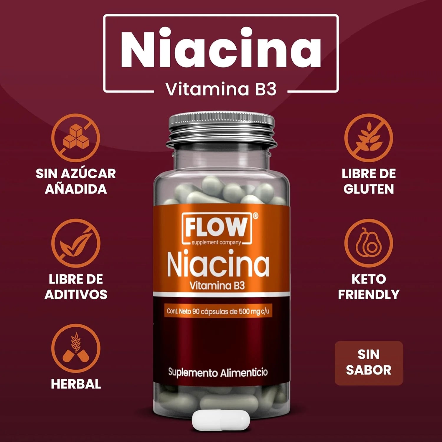 Niacina (Vitamina B3) / 90 cápsulas de 500 mg c/u