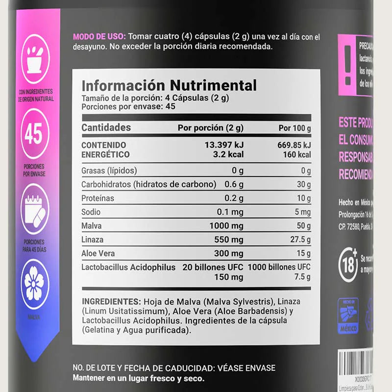 Col On Blend | Fórmula a base de Malva, Linaza, Aloe Vera y Probióticos 90 Cápsulas | 500 mg