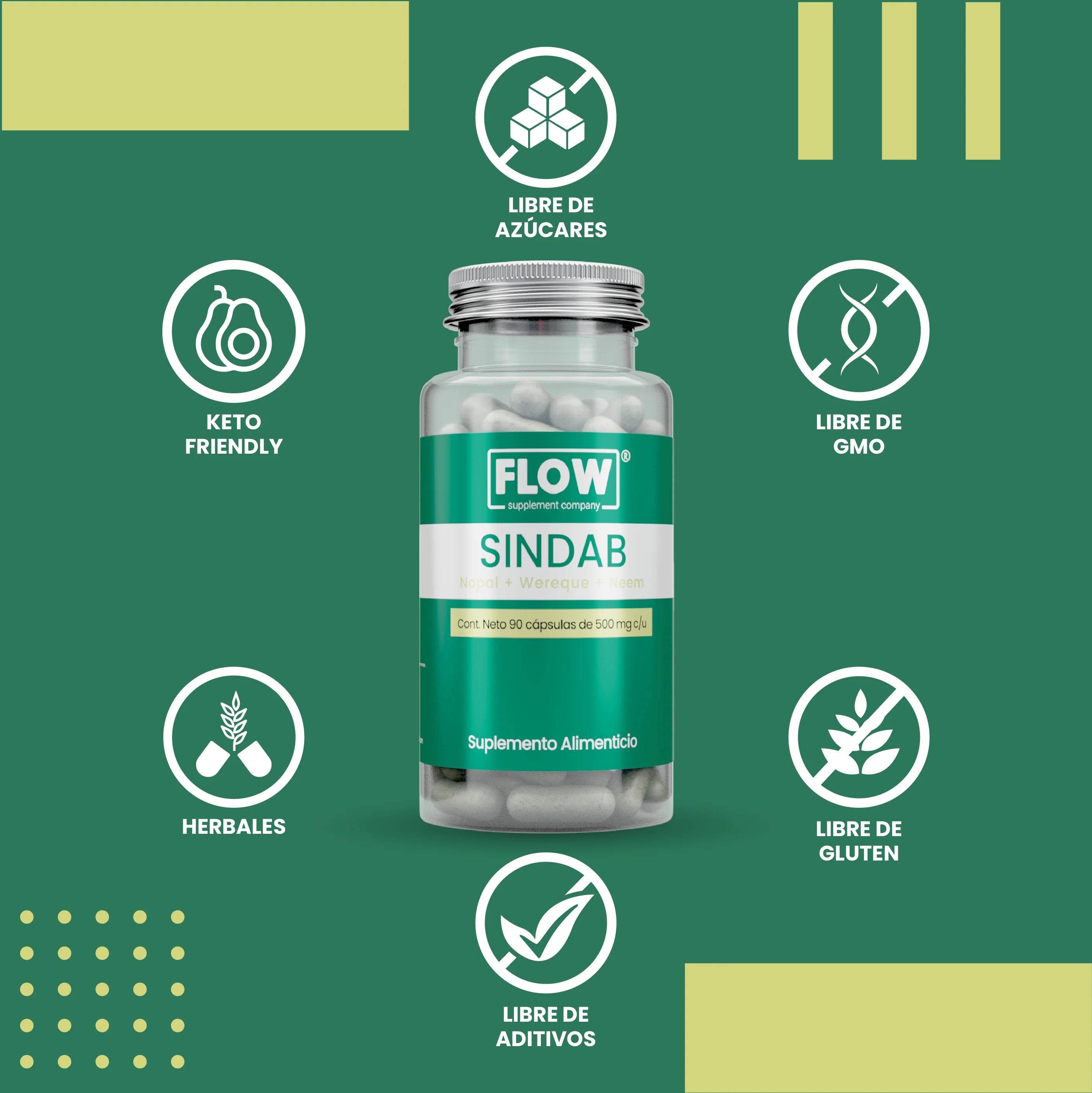 Sindab - Nopal + Wereque+ Neen / 90 cápsulas de 500 mg.